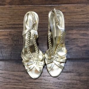 Dolce and Gabbana Gold Braided Sandal Heels